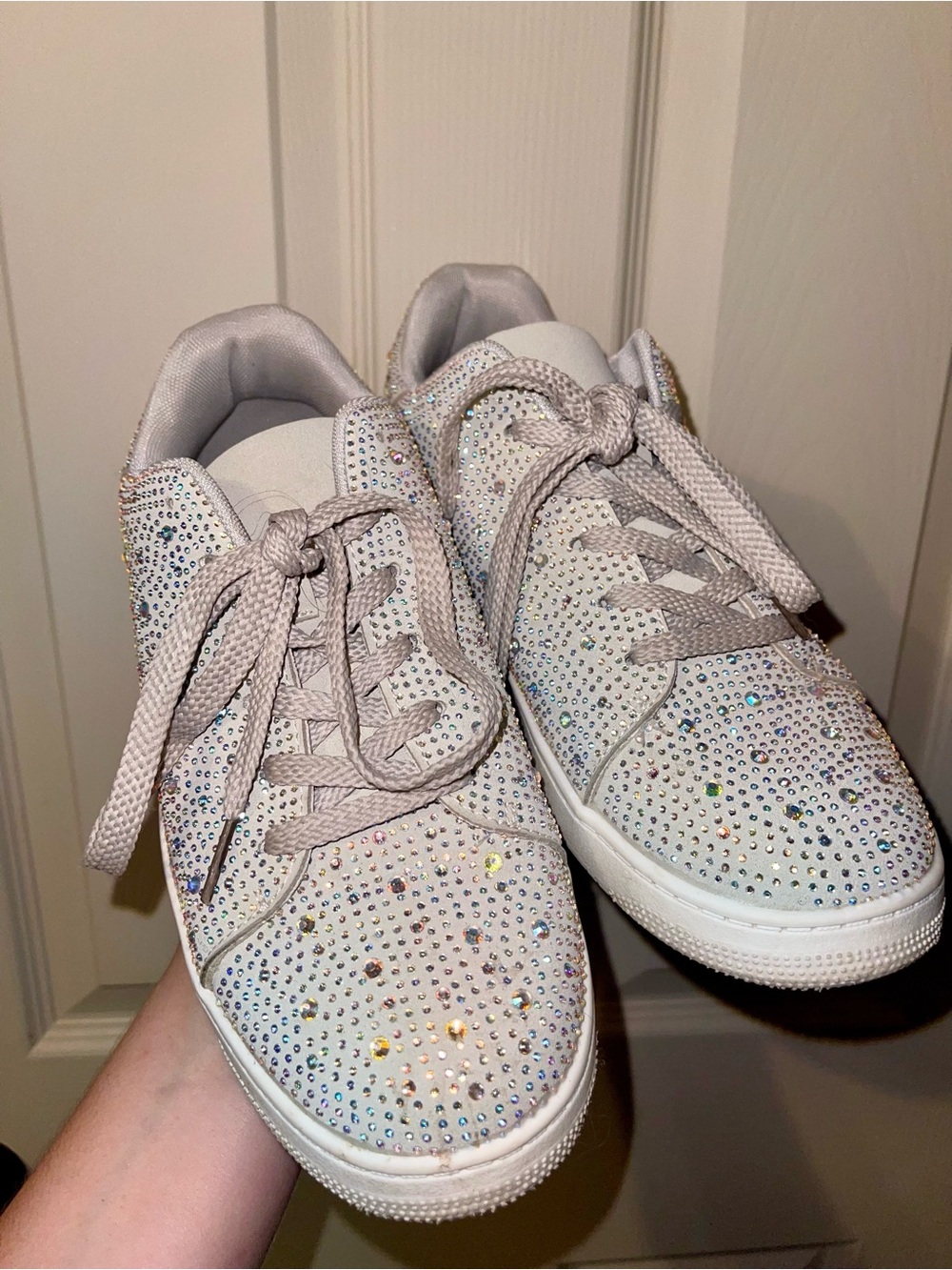Women's Sparkle Rhinestone Lace-Up Sneakers - White